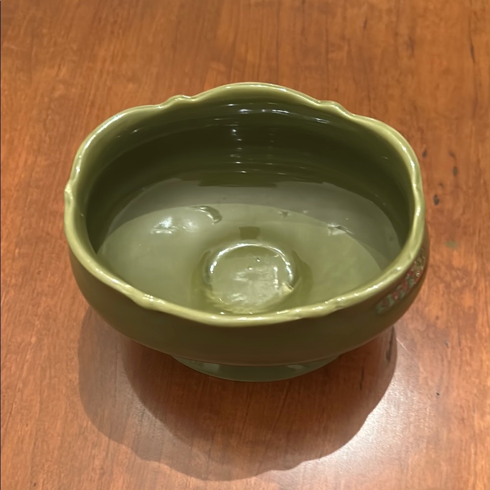 Green Ceramic dip bowl with matching spoon